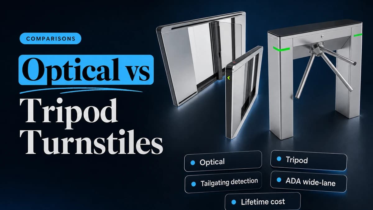 Optical speed gate and tripod turnstile side by side with comparison criteria chips