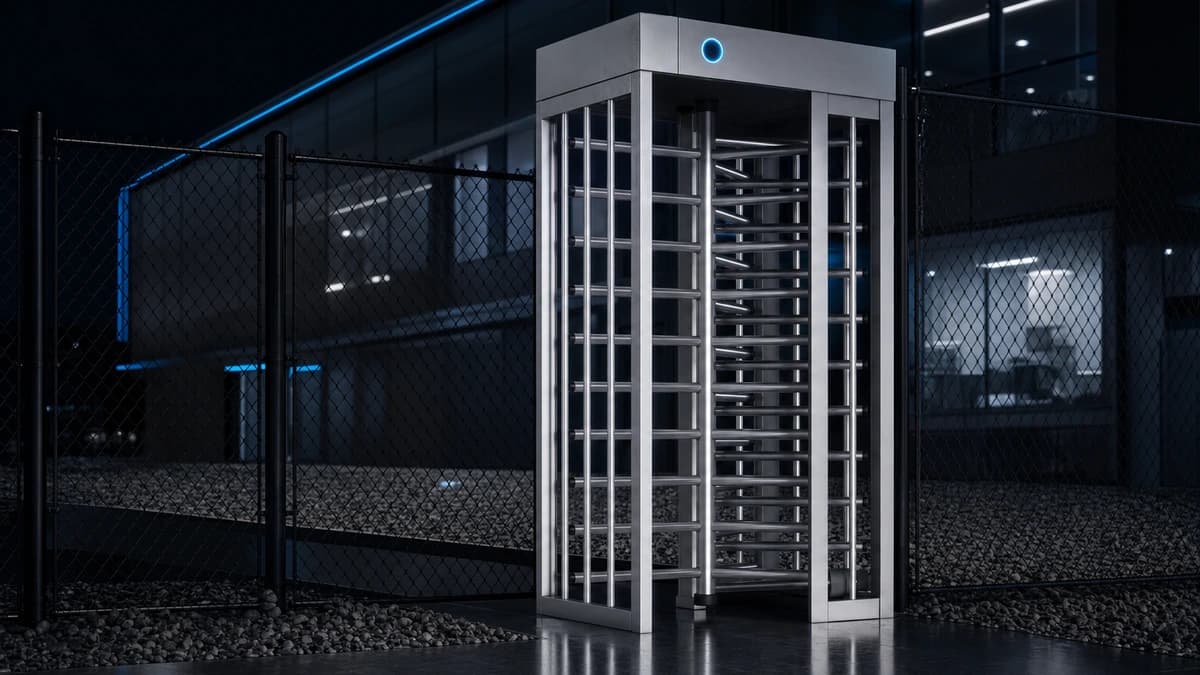 Gatestile Full-Height Turnstile in a utility substation setting, deployment visualization