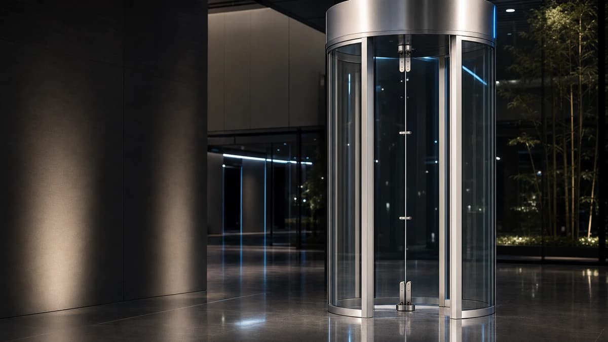 Gatestile Glass Rotating Turnstile in a luxury hotel entrance setting, deployment visualization
