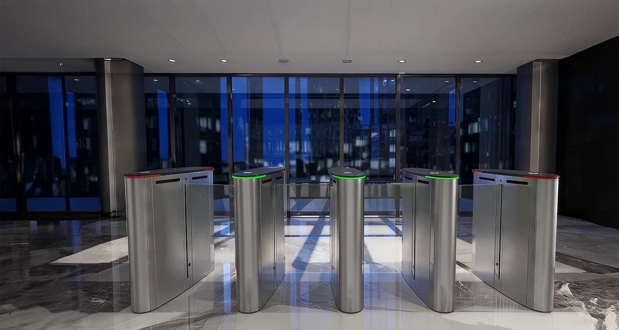 Optical speed gate installed in a commercial lobby