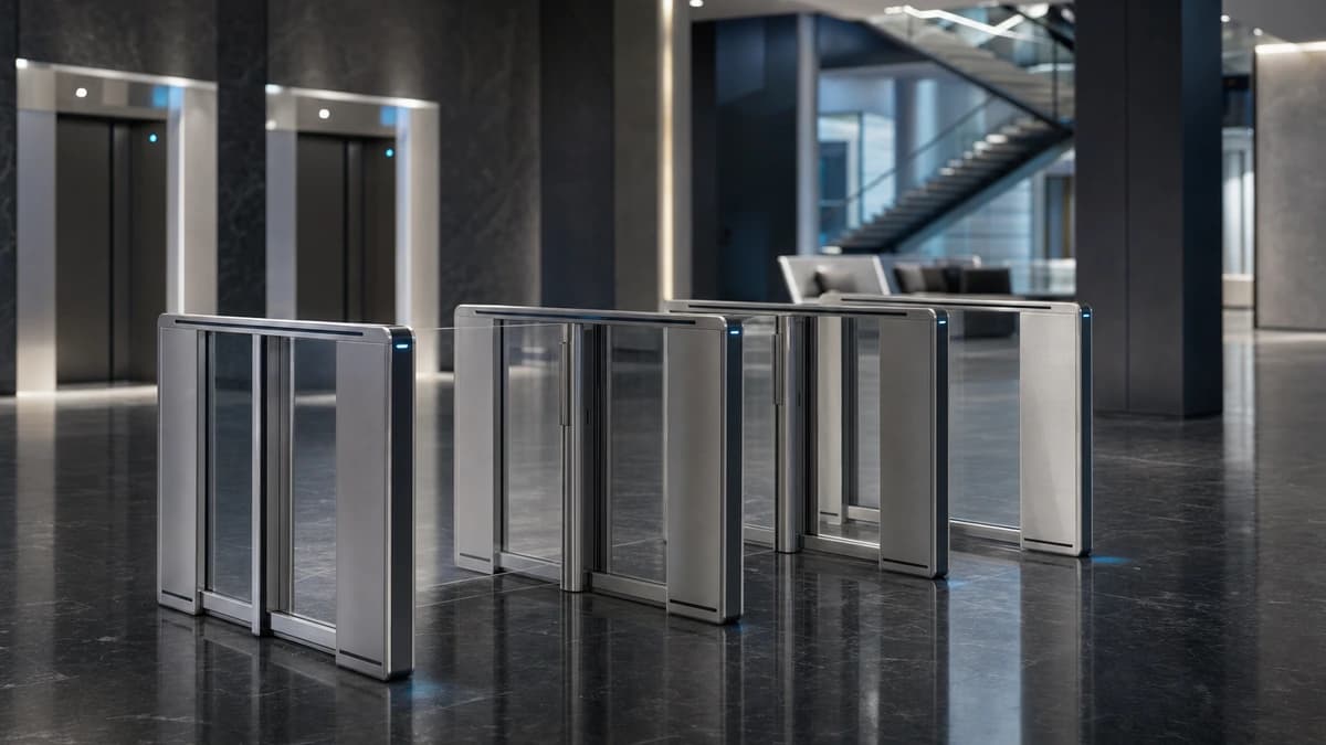 Gatestile Speed Gate in a class a office lobby setting, deployment visualization