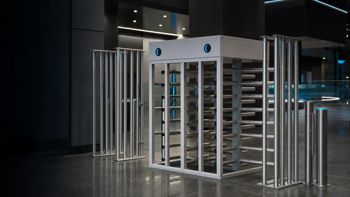 Gatestile Three-Quarter Turnstile in a recreation center entry setting, deployment visualization