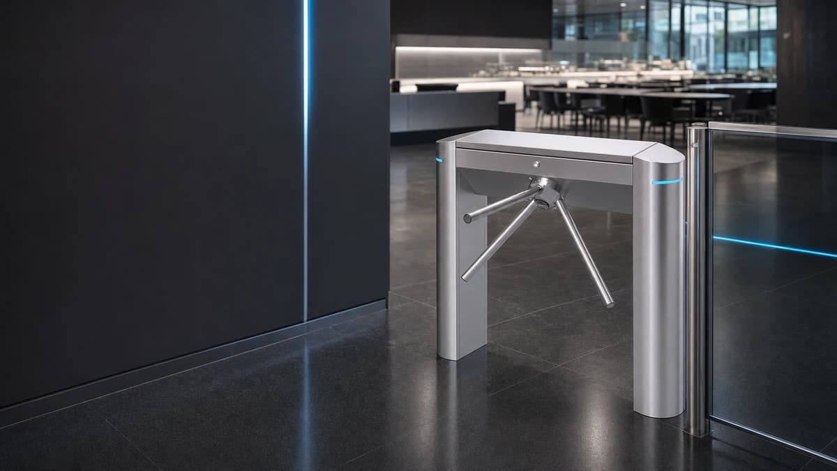 Gatestile Tripod Turnstile in a stadium concourse setting, deployment visualization
